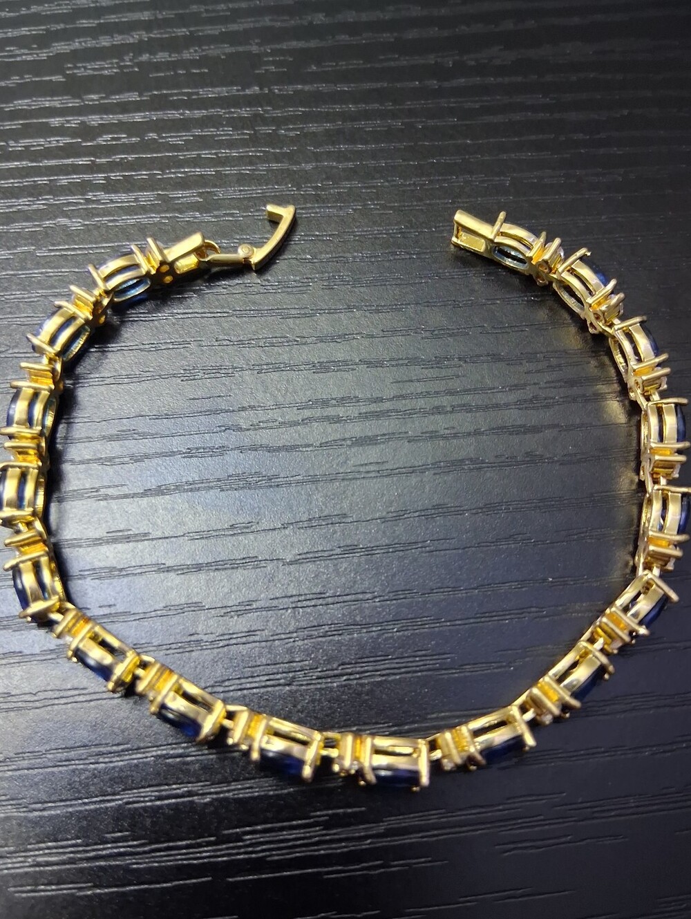 Elegant Blue & Gold Tennis Bracelet - Picture 2 of 4